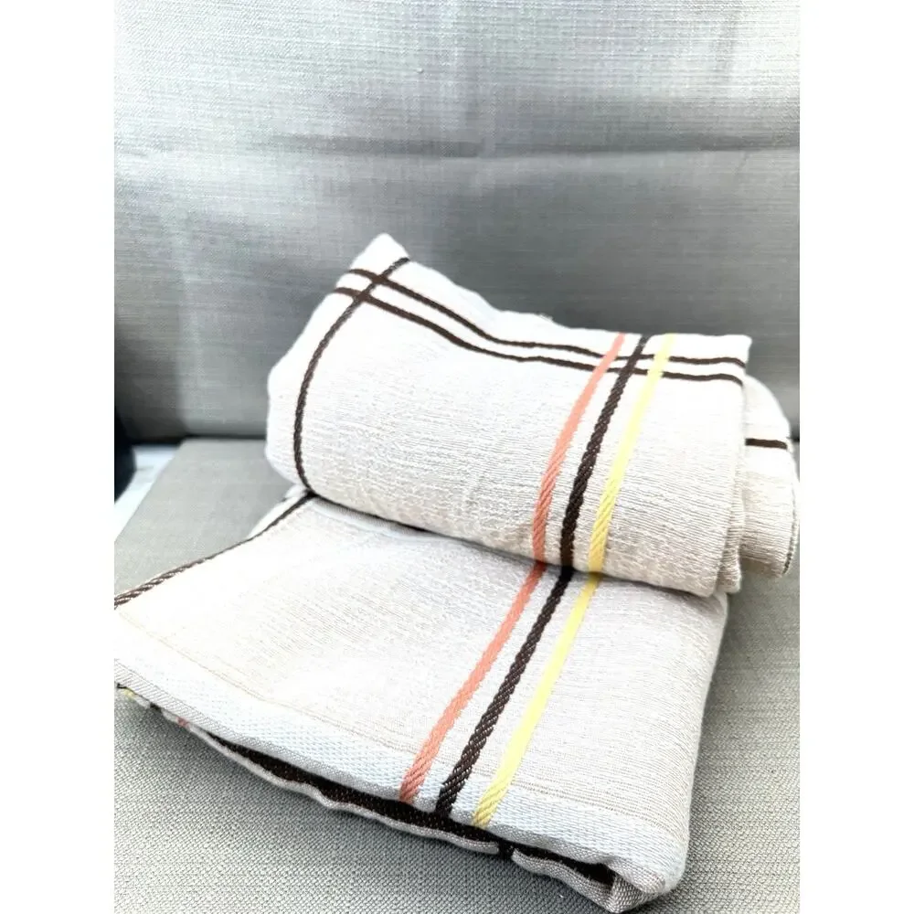 Vintage 1970s Sears Toughcord Twin Bedspread 76x110 Beige Brown Orange Stripe